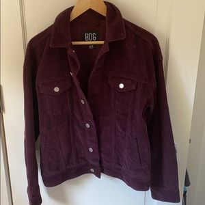 Burgundy cord jean style jacket.